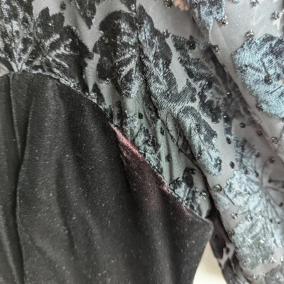 Vintage Piaf Velvet Burnout Midi Dress Sweetheart 80s Cocktail Black witchy goth - Picture 15 of 16